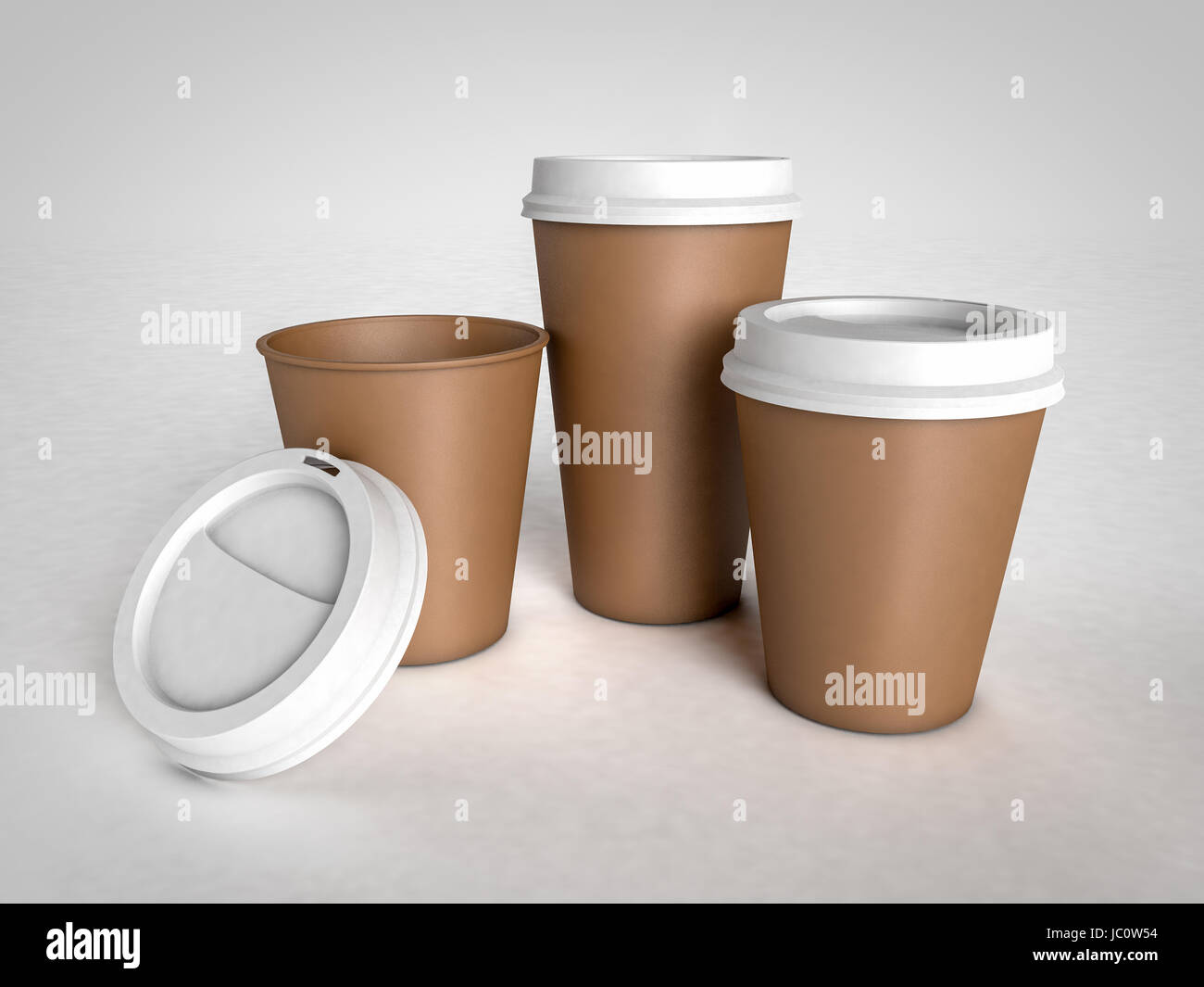 Tres diferentes tamaños de tazas de papel para café con tapas de plástico  blanco sobre fondo blanco. Listo para el diseño Fotografía de stock - Alamy