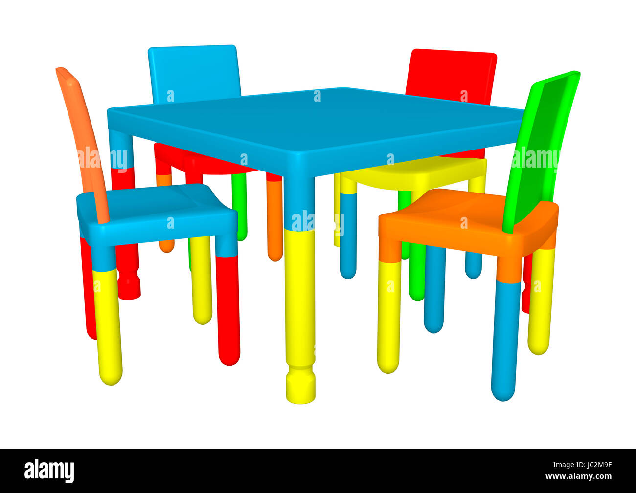 Digital 3D Render de coloridas mesas y sillas preescolares aislado sobre  fondo blanco Fotografía de stock - Alamy