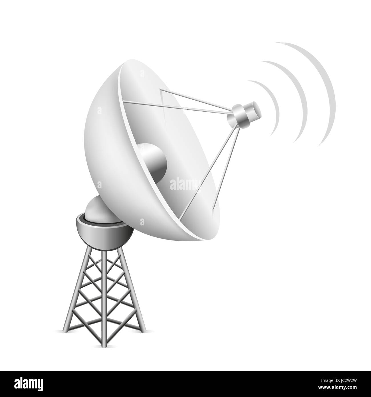 La antena parabólica de malla con la construcción y señal de ondas en el  fondo blanco Fotografía de stock - Alamy