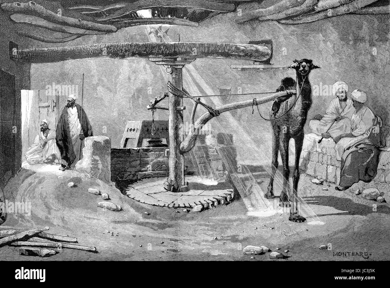 Cornmill con camel en Egipto, mejor reproducción digital de una publicación del año 1880 Foto de stock