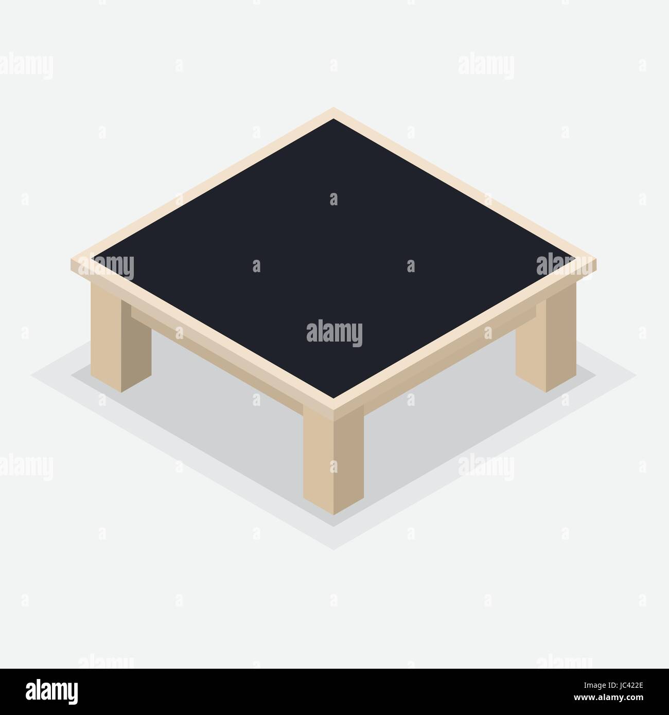 Mesa de café de madera aislados. Mesa cuadrada y patas cortas, estilo isométrico sobre fondo blanco - ilustración vectorial. Ilustración del Vector