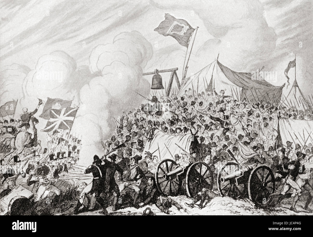 La batalla de vinagre Hill, Enniscorthy, Condado de Wexford, Irlanda durante la rebelión irlandesa de 1798. Después de que el dibujo por Cruikshank. La historia de Hutchinson de las Naciones, publicado en 1915. Foto de stock