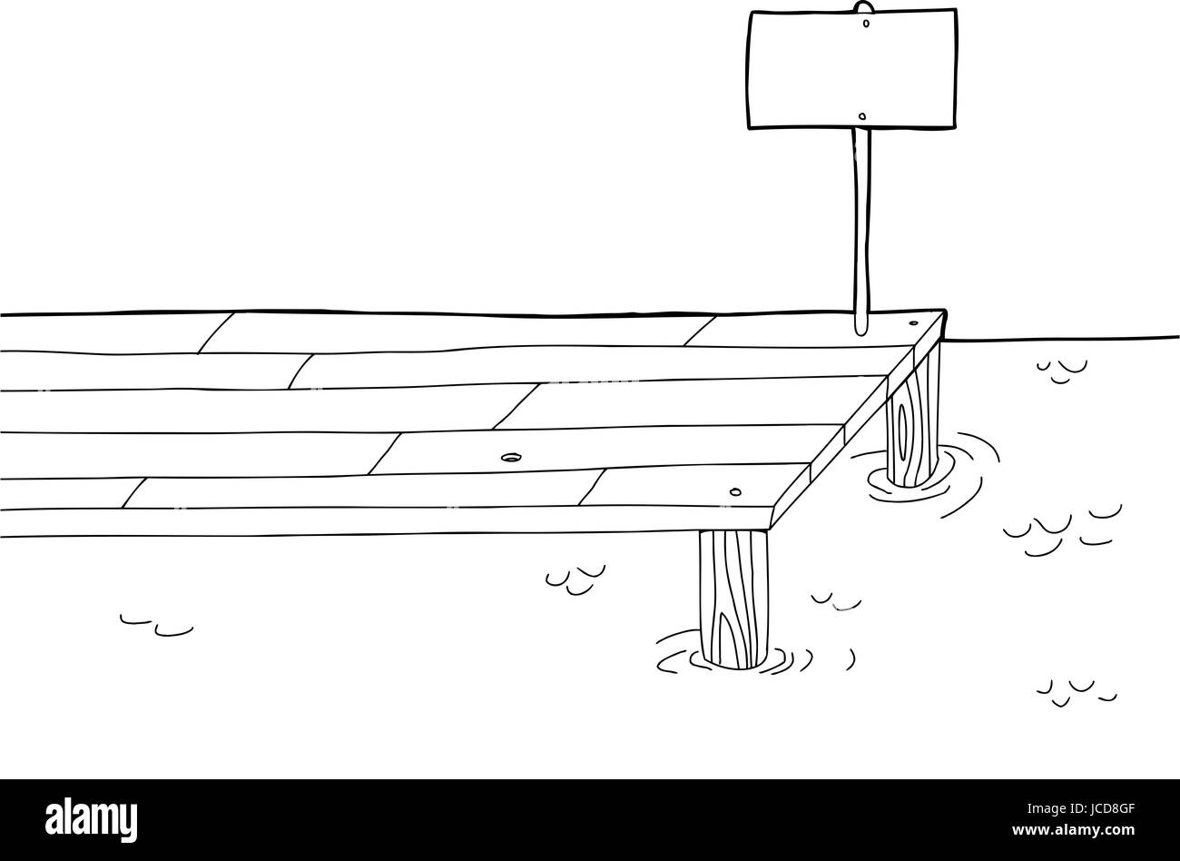 Muelle de dibujos animados dibujados a mano con signo en negro Fotografía  de stock - Alamy