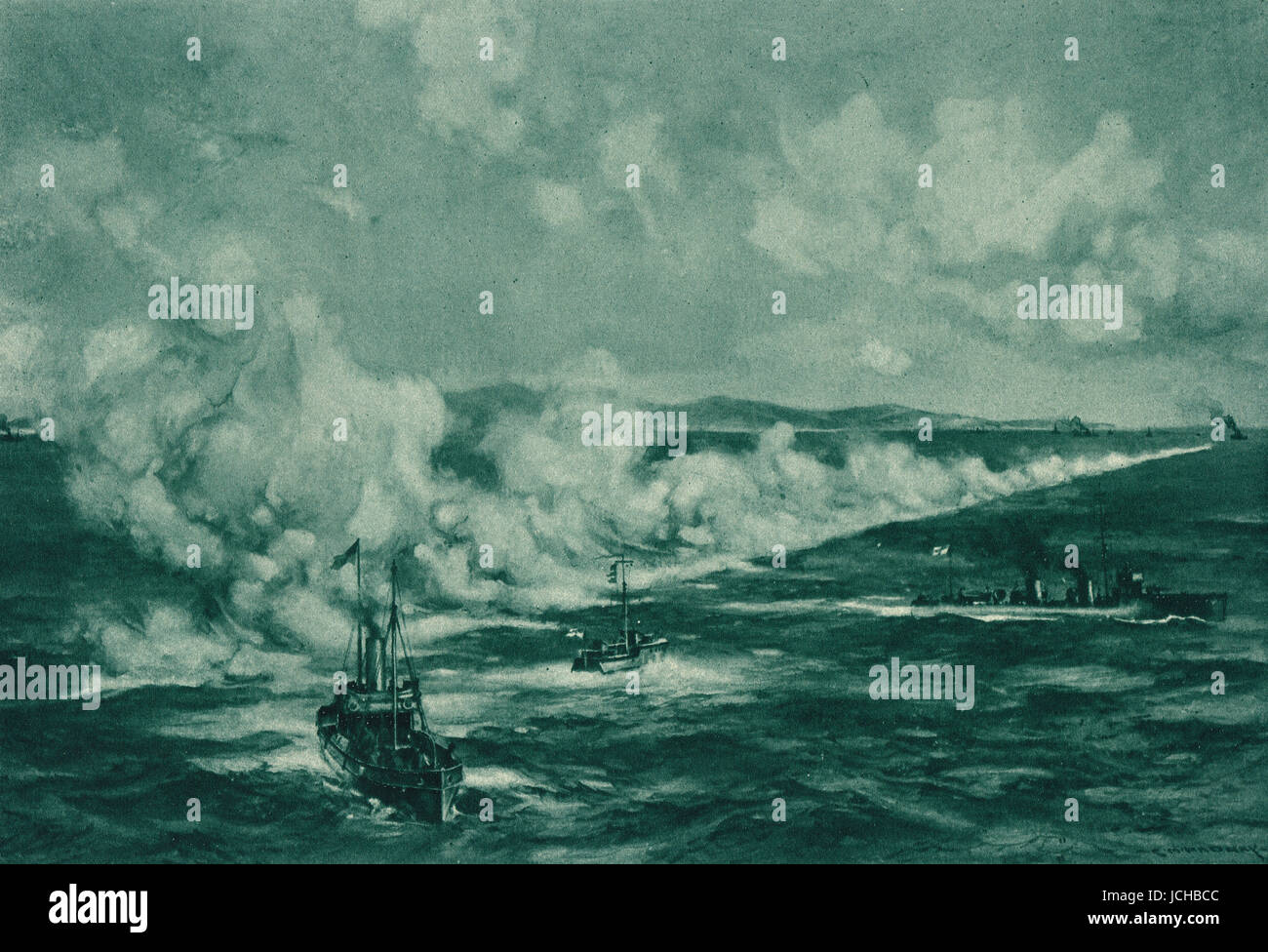 Pantalla de humo blanco Naval Primera Guerra Mundial Foto de stock