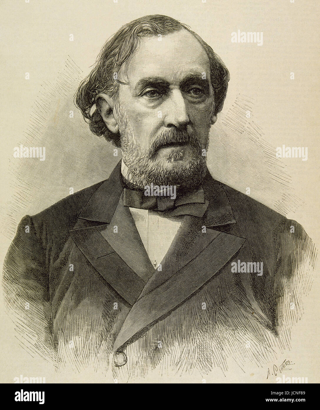 Bartolomé Mitre (1821-1906). Estadista argentino, militar y autor. Presidente de Argentina de 1862 a 1868. Retrato. Grabado. 'L'Ilustración'. Foto de stock
