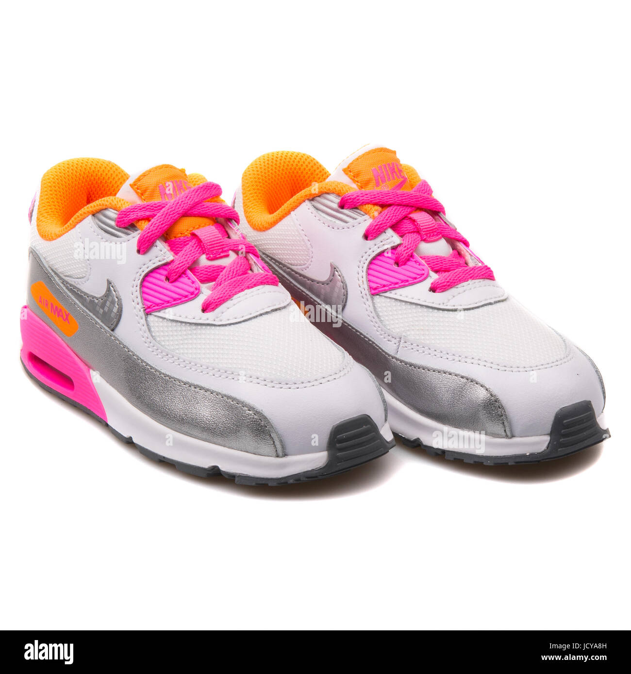 Nike Air Max 90 Malla (TD) blanco, naranja y rosa de plata del niño  calzados running - 724857-101 Fotografía de stock - Alamy