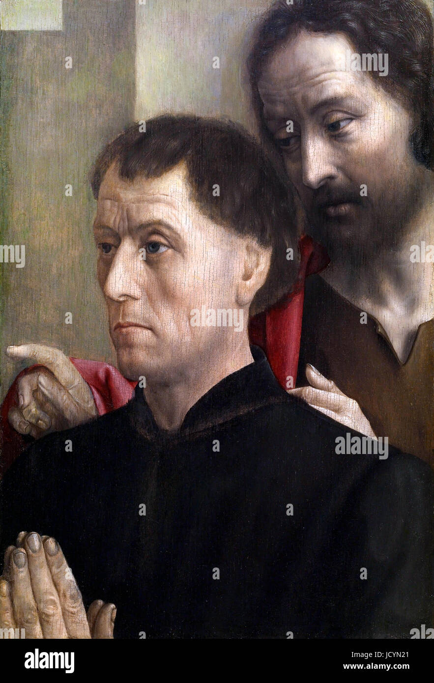Hugo van der Goes, Retrato de un hombre en oración con San Juan Bautista. Circa 1475. Aceite en el panel. Museo de Arte Walters, de Baltimore, Estados Unidos. Foto de stock