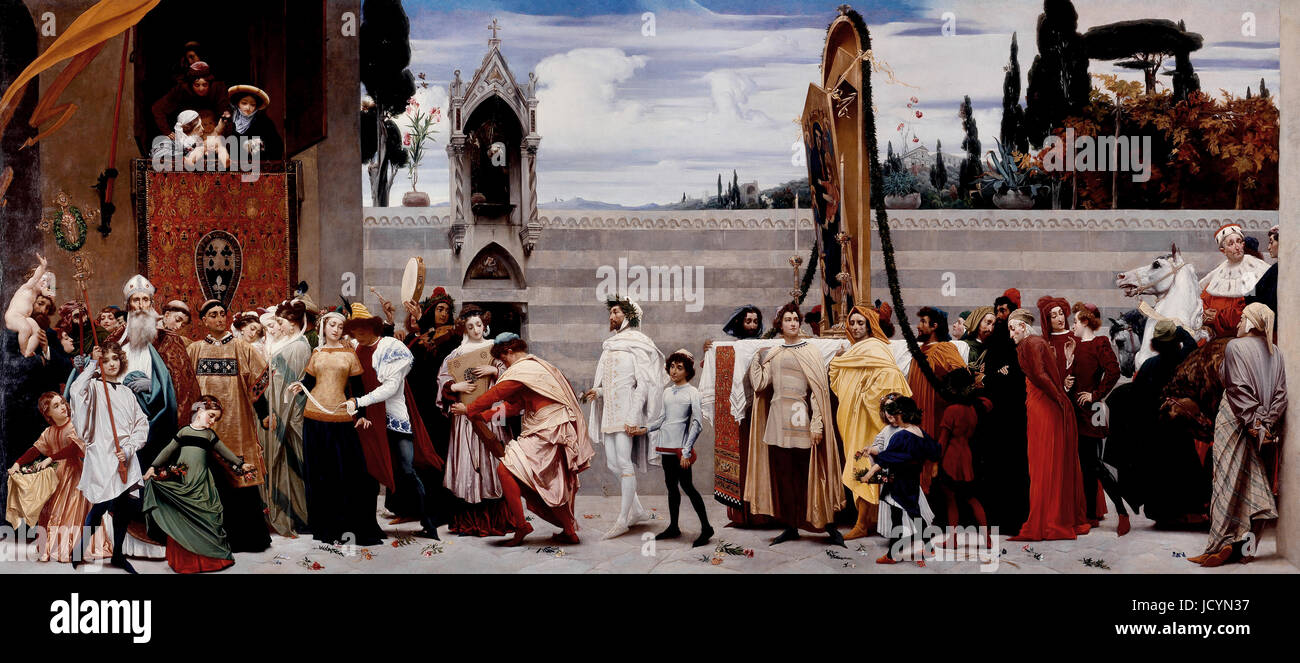 Frederic Leighton, Cimabue celebra la virgen es llevada en procesión por las calles de Florencia. 1853-1855 Óleo sobre lienzo. Galería Nacional, L Foto de stock