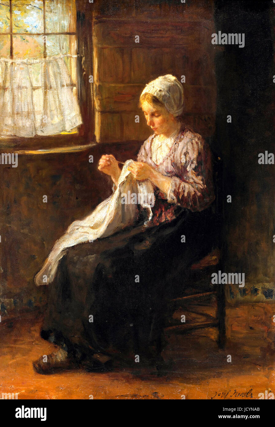 Jozef Israels, la joven costurera. Circa 1880. Óleo sobre lienzo. Gemeentemuseum Den Haag, La Haya, Países Bajos. Foto de stock