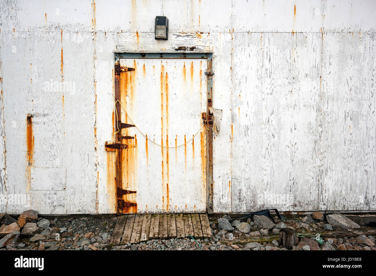 Puerta oxidada de pesca etapa de Durrell, Twillingate, Newfoundland, Canadá Foto de stock