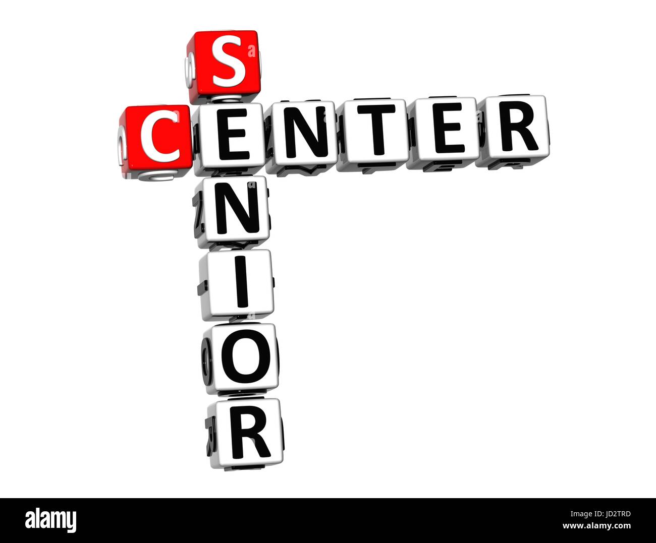 Crucigrama 3D Senior Center sobre fondo blanco. Foto de stock