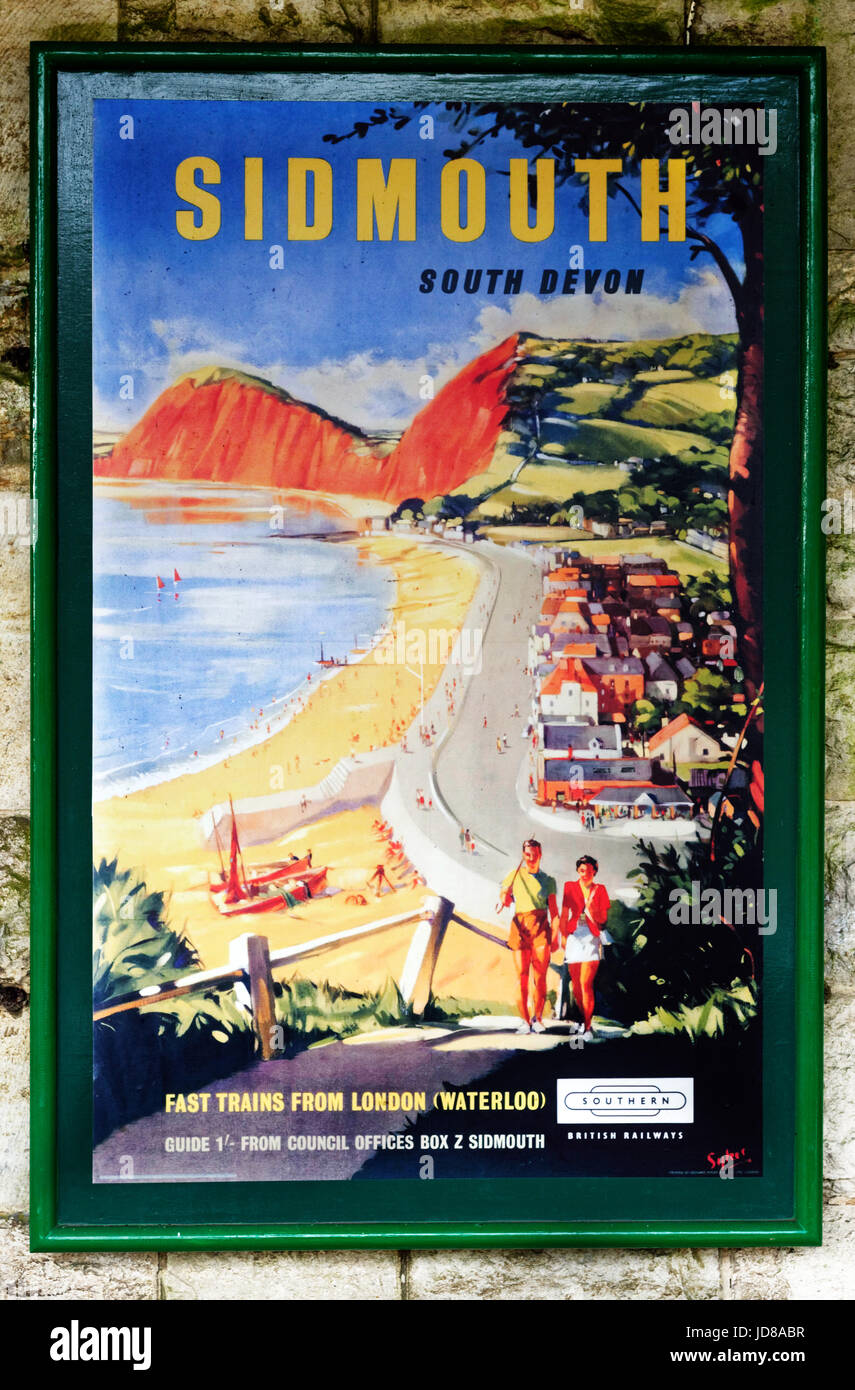 Cincuenta estilo antiguo British Railways cartel de Sidmouth en Swanage Steam Railway Foto de stock