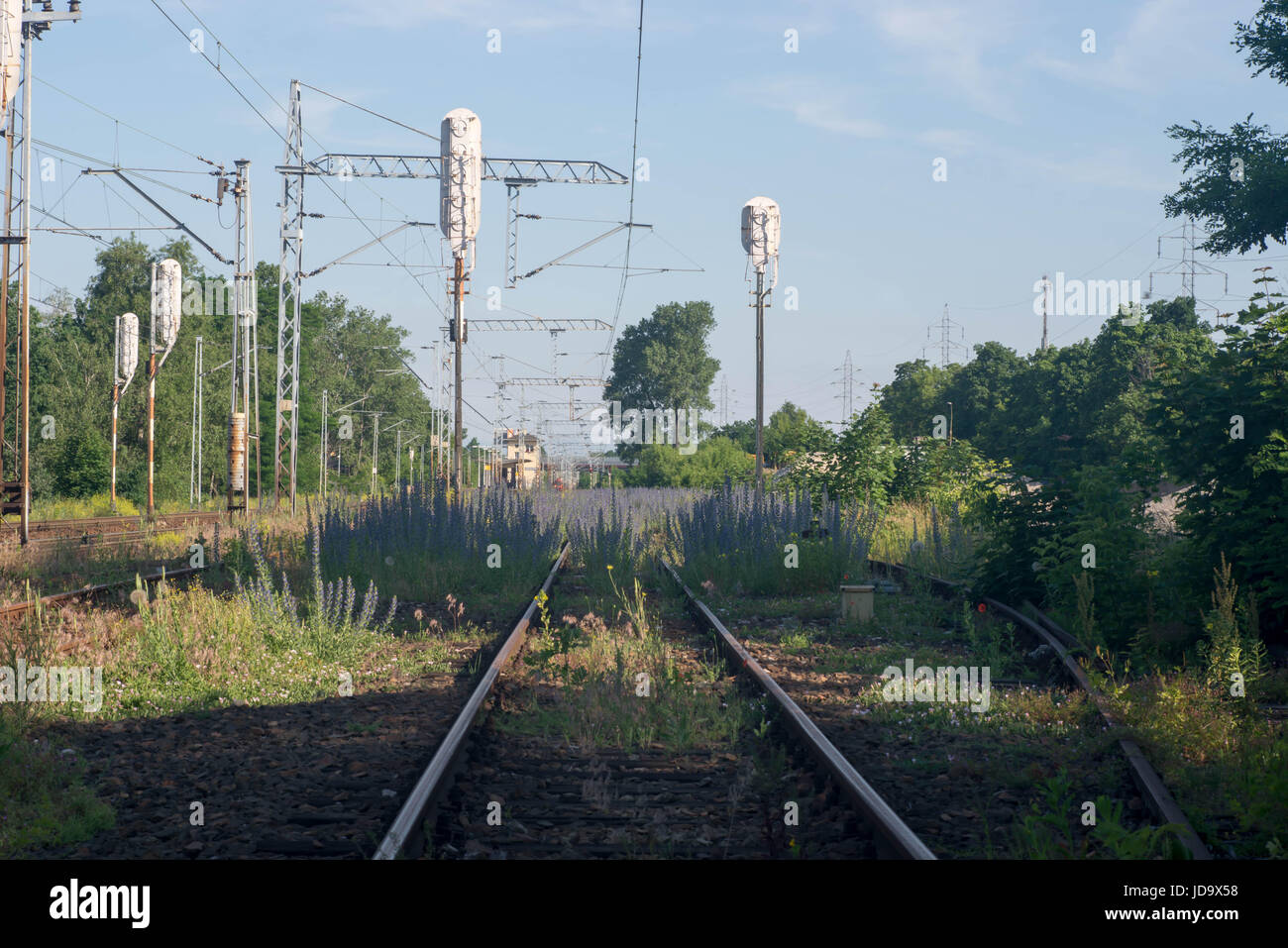 La vía de ferrocarril abandonado a ninguna parte Foto de stock