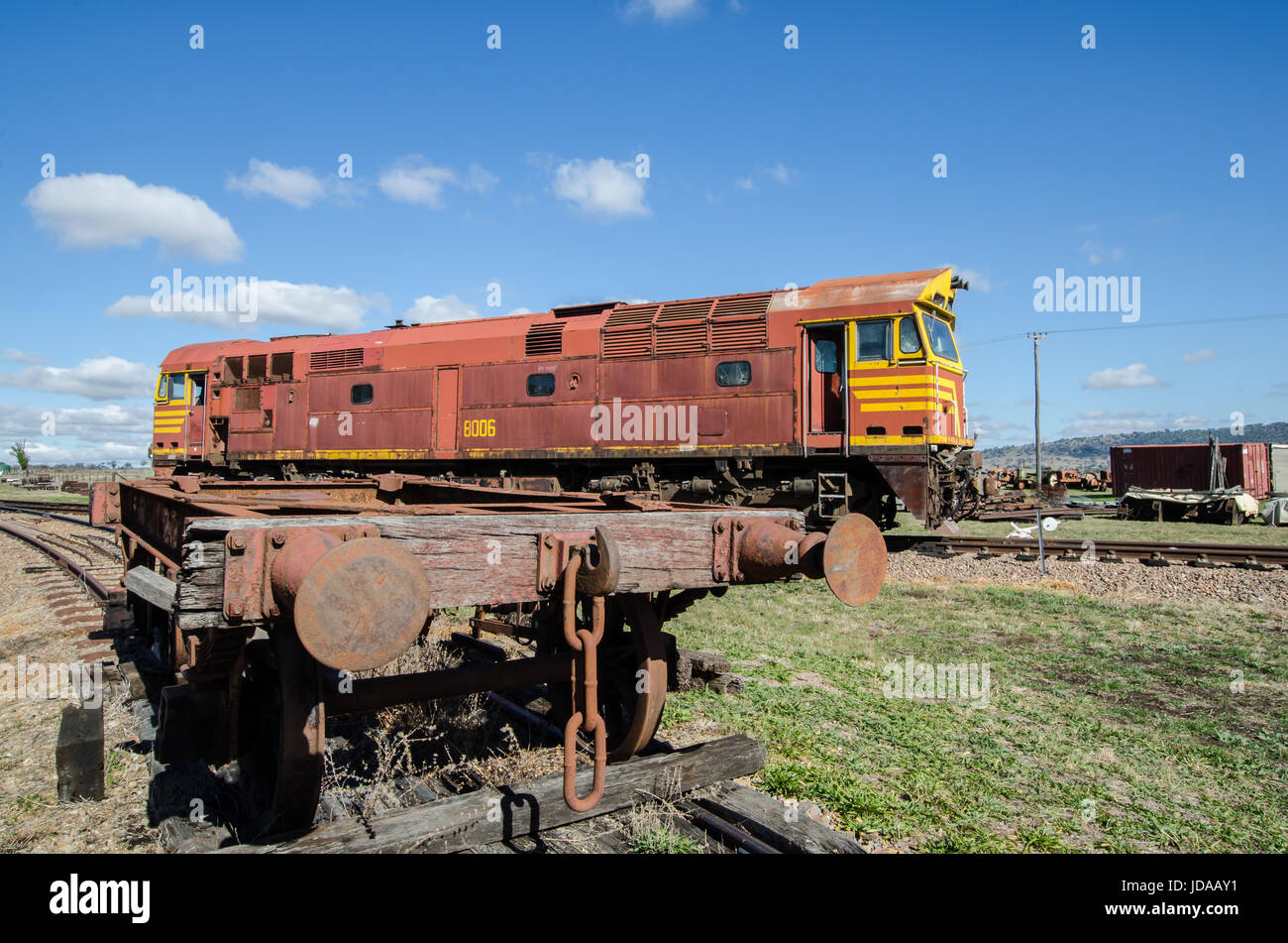 Locomotora desguazados en un apartadero en Werris Creek, NSW, Australia. Foto de stock