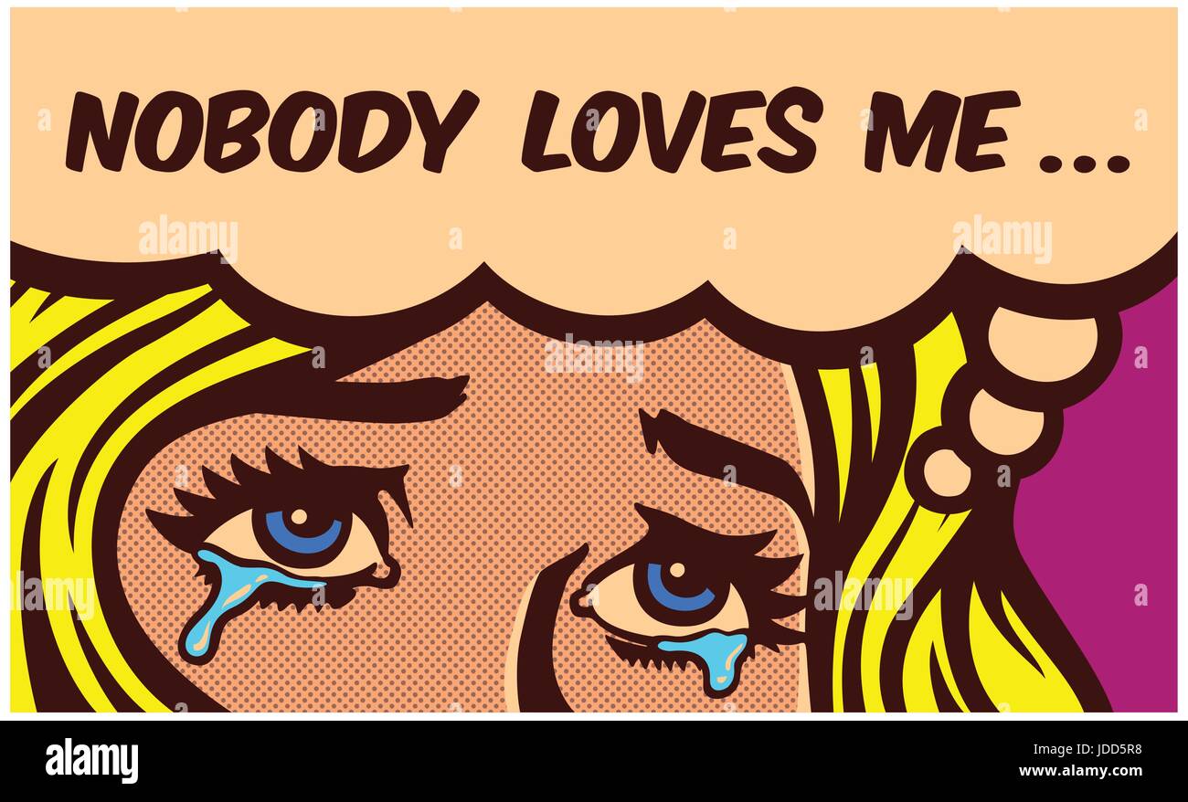 Ojos derramando lágrimas de triste descorazonados chica sola llorando por la soledad estilo pop art comic decoración mural vectorial del panel Diseño Ilustración Ilustración del Vector