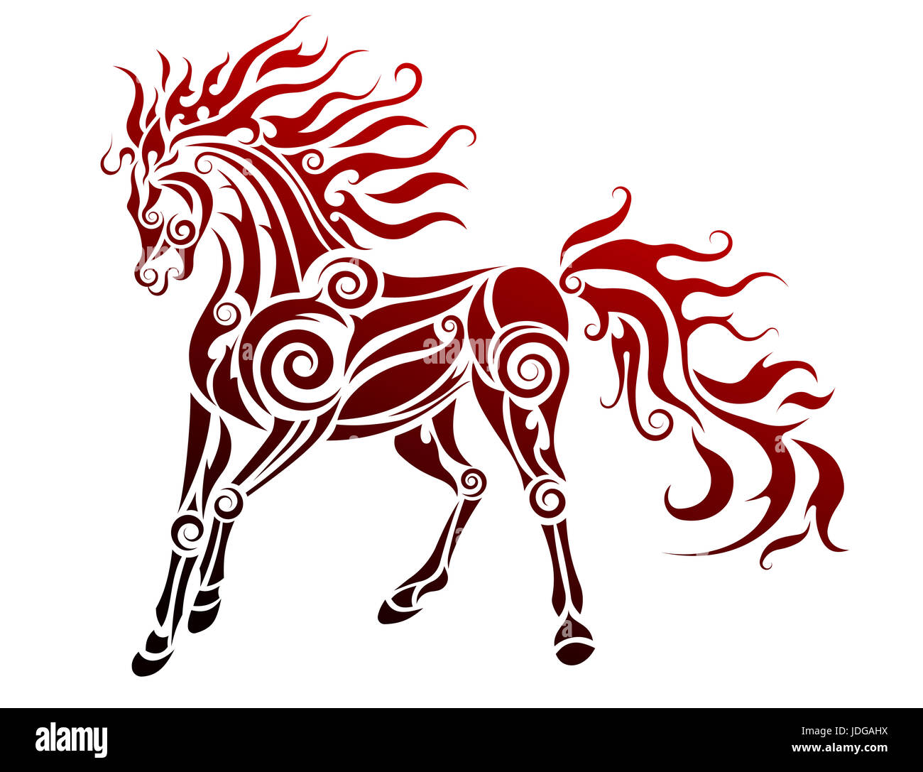 Flaming caballo ilustración tribal Foto de stock