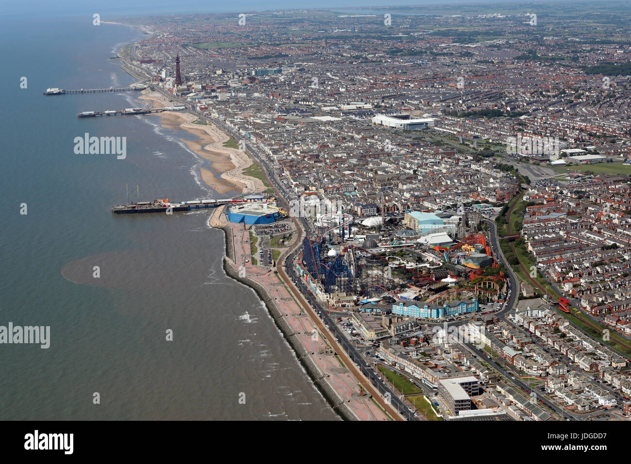 Vista aérea de la costa de Blackpool, Reino Unido Foto de stock