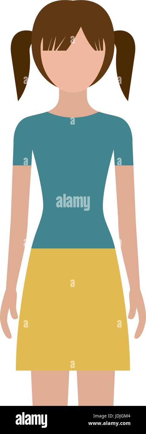 Vista frontal de la colorida silueta sin rostro chica con falda y tall  pigtails peinado Imagen Vector de stock - Alamy