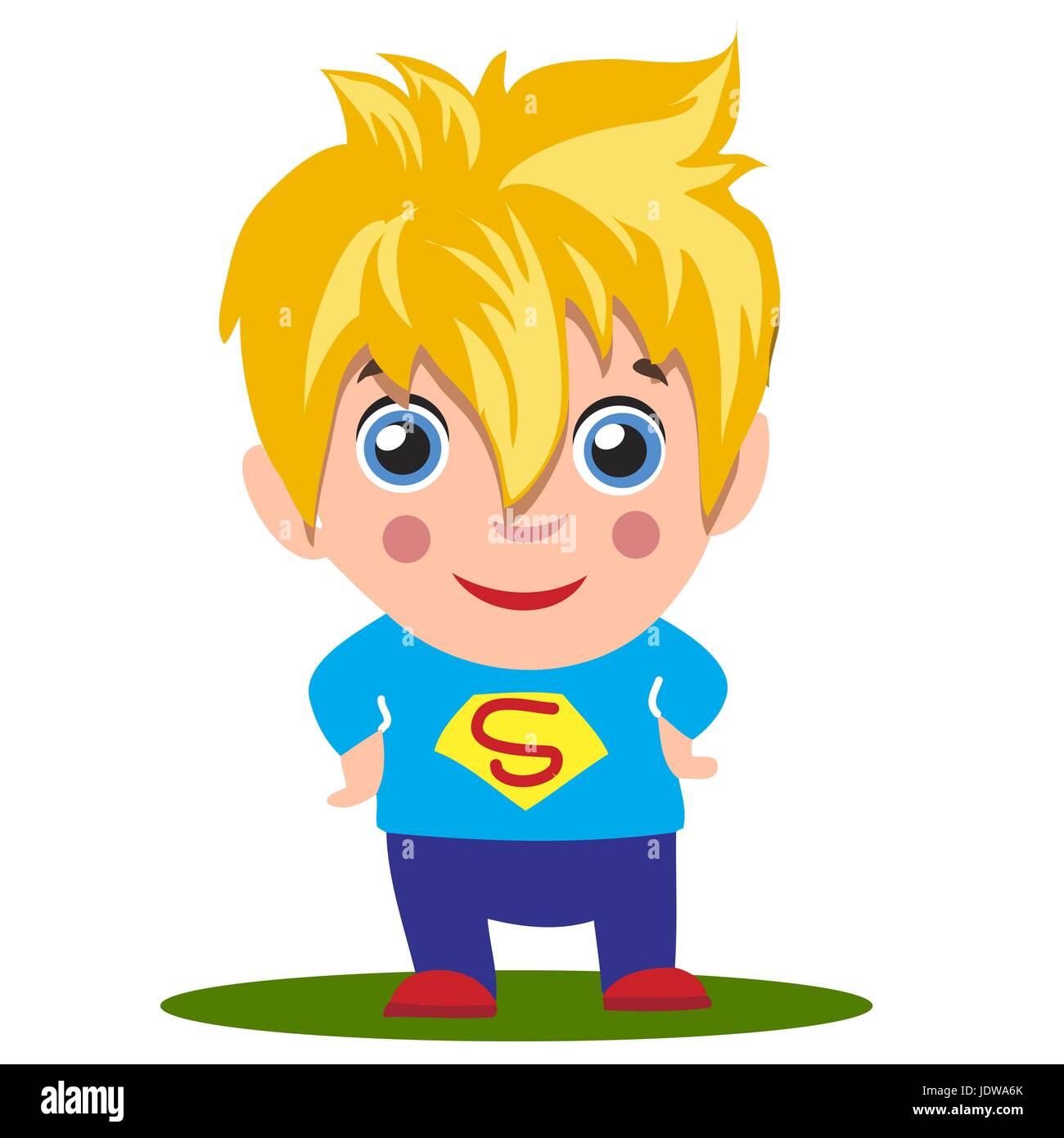 Joven superman. Niño con camiseta azul y pantalón azul oscuro Imagen Vector  de stock - Alamy
