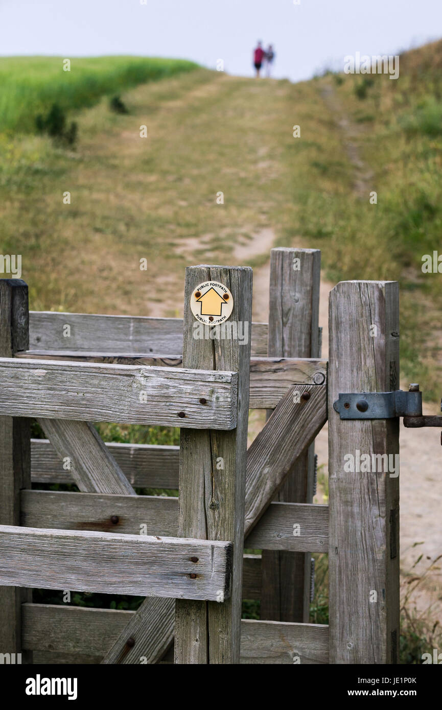 Una puerta de madera en la acera pública en West Pentire en Newquay, Cornwall. Foto de stock