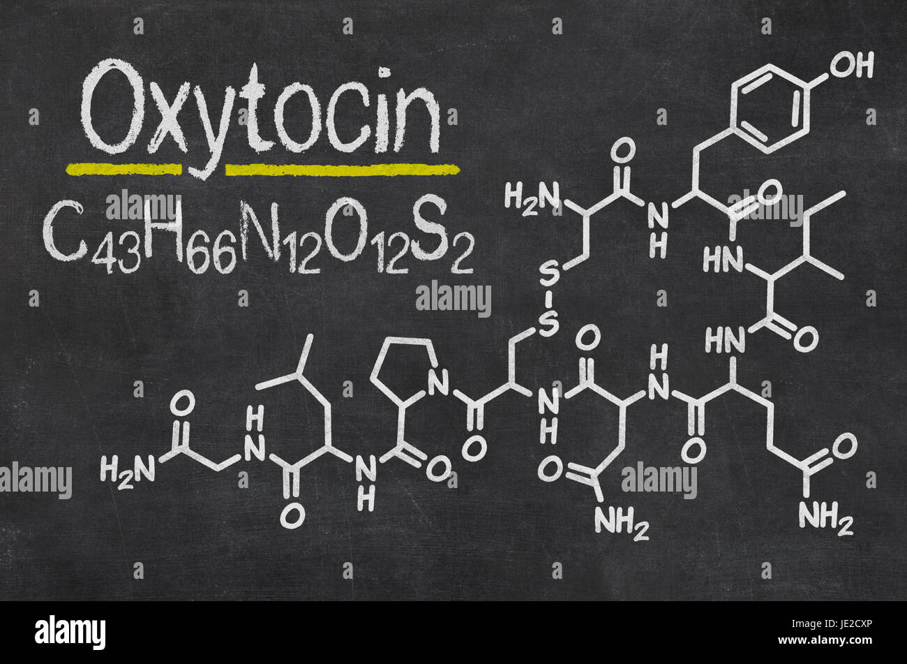 Mit der chemischen Schiefertafel Formel von oxitocina. Foto de stock