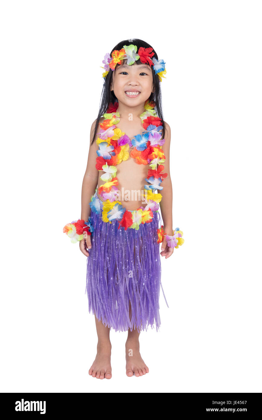 Chino Asia niña traje hawaiano aisladas en blanco Fotografía de stock - Alamy