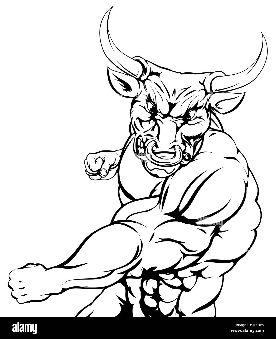 Un toro bravo personaje mascota deportiva atacar con un punzón Fotografía  de stock - Alamy