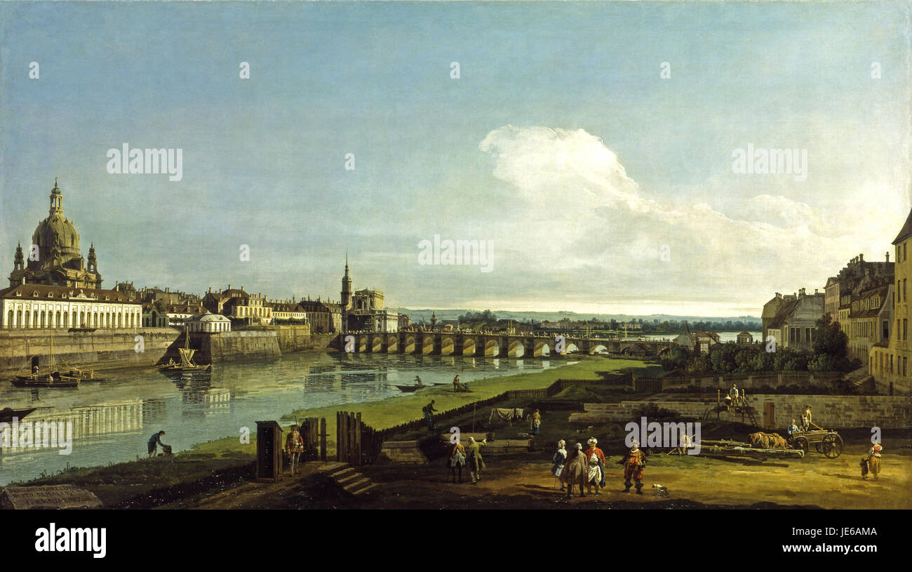 Bernardo Bellotto, il Canaletto - Dresden mit Blick auf der Frauenkirche (Museo de Arte de Carolina del Norte) Foto de stock