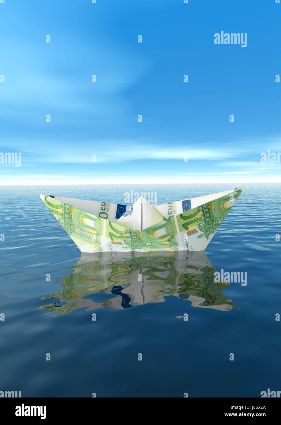 Barco de papel desde euro de billetes de banco, Foto de stock