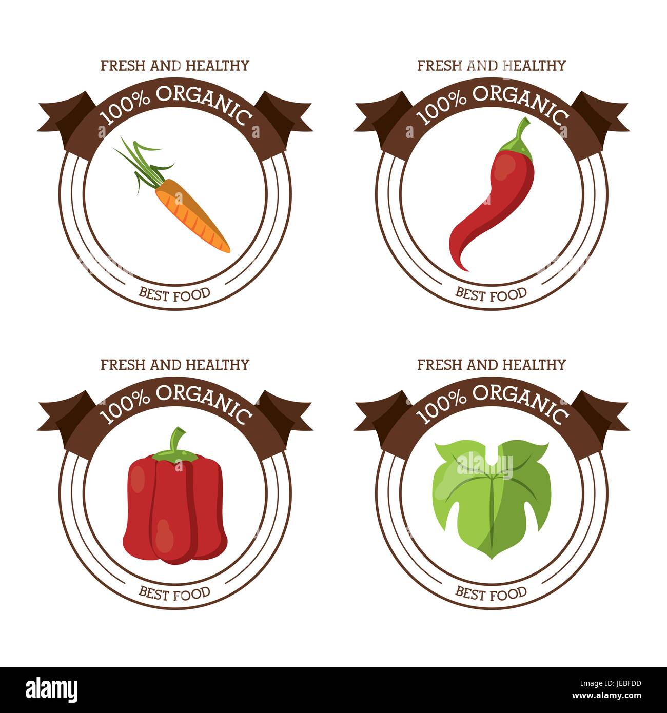 Los logotipos de colores frescos y saludables de los alimentos orgánicos  con lechuga y zanahoria chili peppers Imagen Vector de stock - Alamy