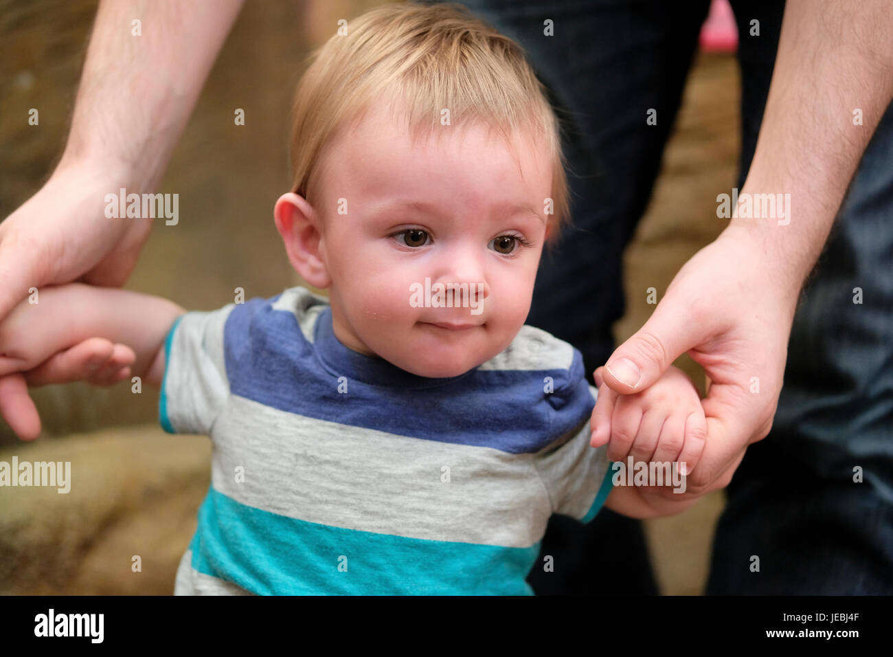 Baby Boy aprendiendo a caminar Foto de stock