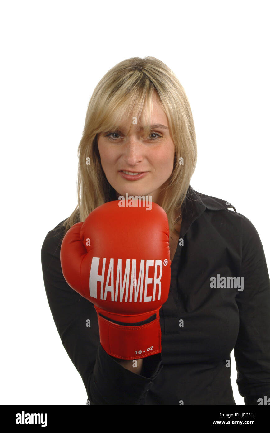 Mujer joven con guantes de boxeo, Foto de stock