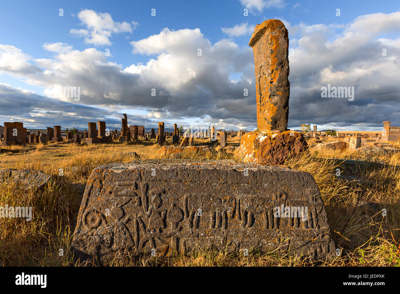 Cementerio histórico de Noratus en Armenia. Foto de stock