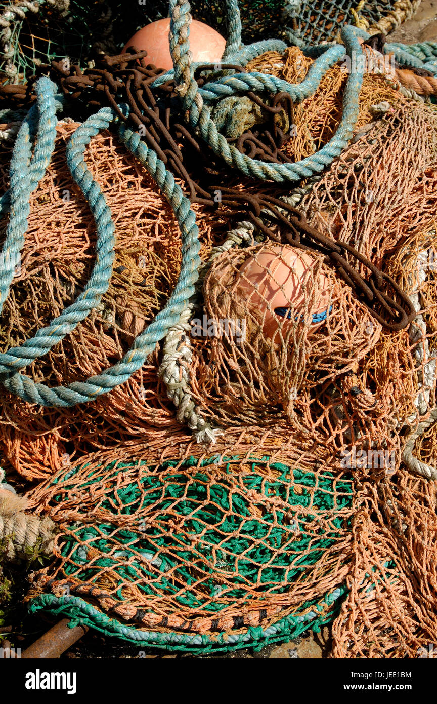 Dtail de redes de pesca de mar profundo, boyas y sogas Foto de stock