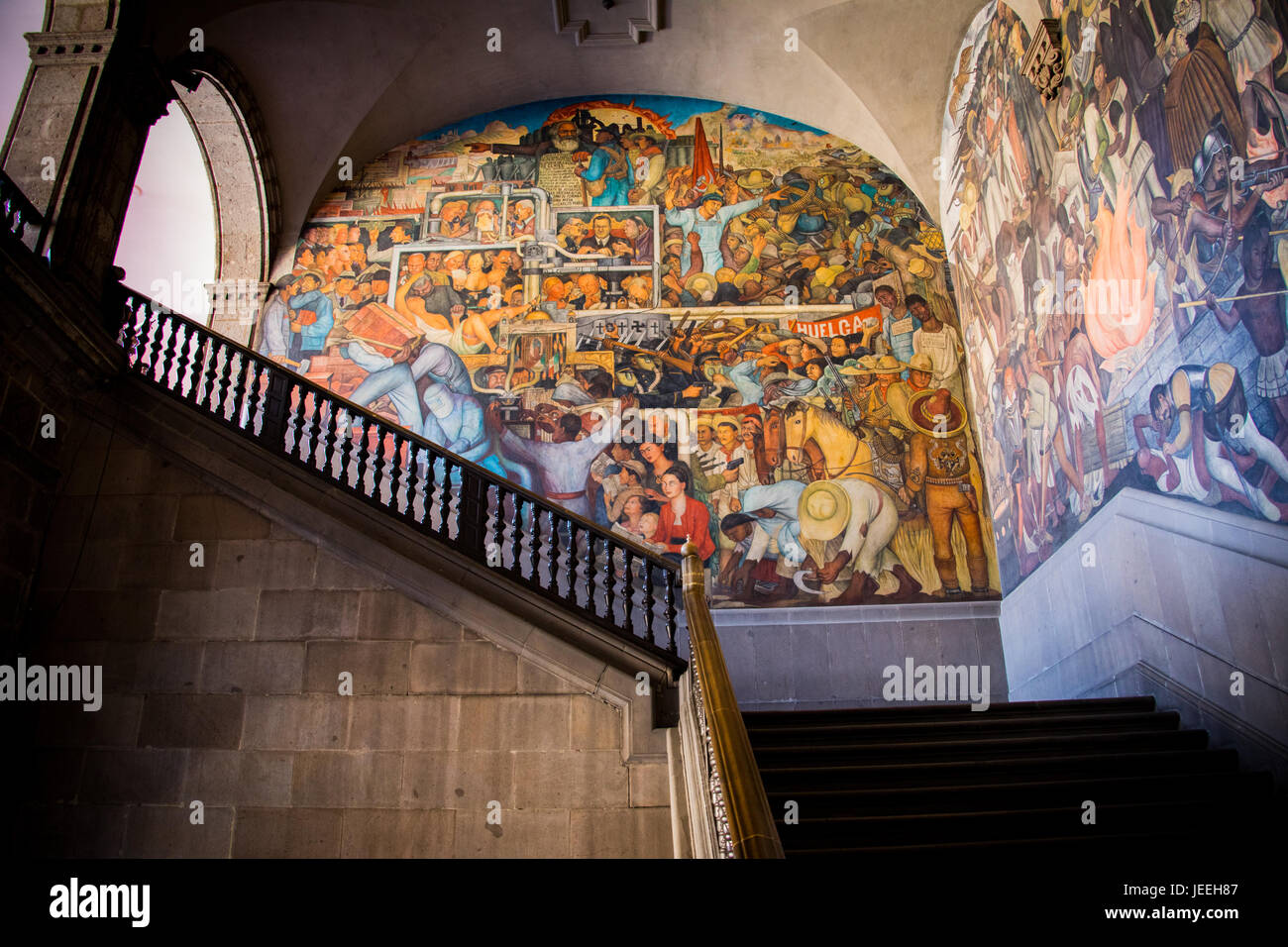 Diego Rivera la escalera monumental mural, Palacio Nacional, el Palacio Nacional, Ciudad de México, México Foto de stock