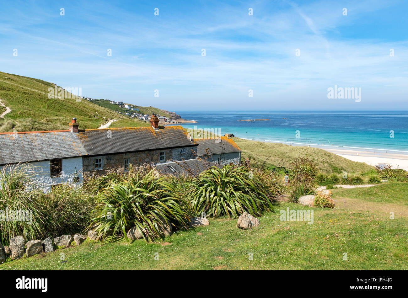 Casas de vacaciones en vellandreath cerca sennen cove en Cornwall, Inglaterra, Gran Bretaña, Reino Unido. Foto de stock