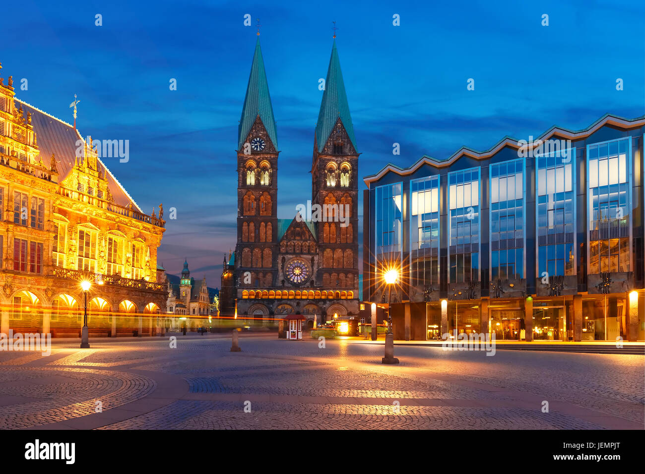 La Antigua Plaza del Mercado de Bremen en Bremen, Alemania Foto de stock