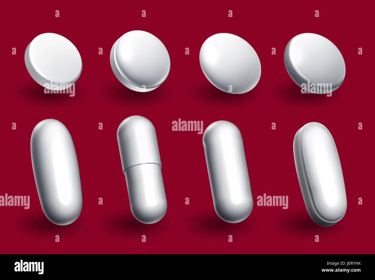 Píldora de diferentes formas y tamaños Foto de stock