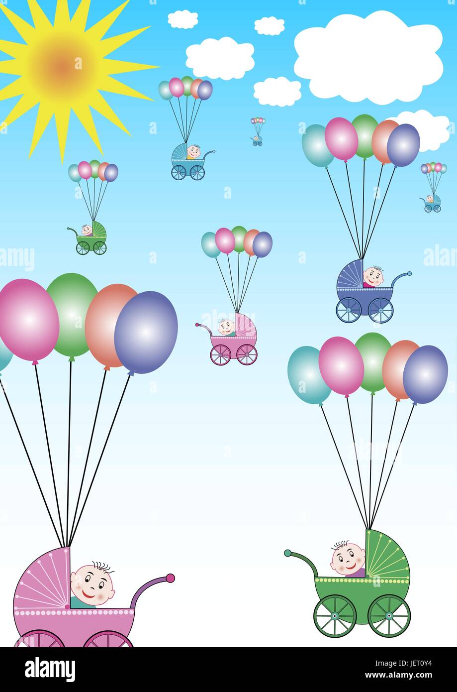 Ballon, globos, gráficos vectoriales perambulator firmamento, cielo, brilla, brilla, Ilustración del Vector