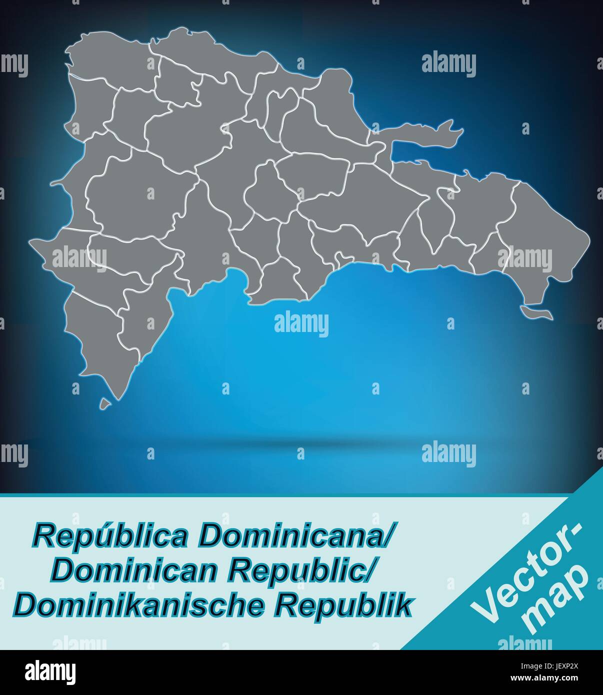 Mapa de la frontera de República Dominicana con bordes en gris brillante Ilustración del Vector