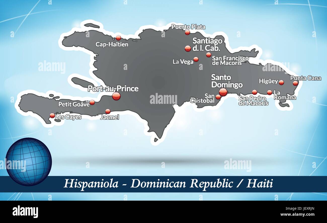 Mapa de la isla de La Hispaniola resumen antecedentes en azul Ilustración del Vector