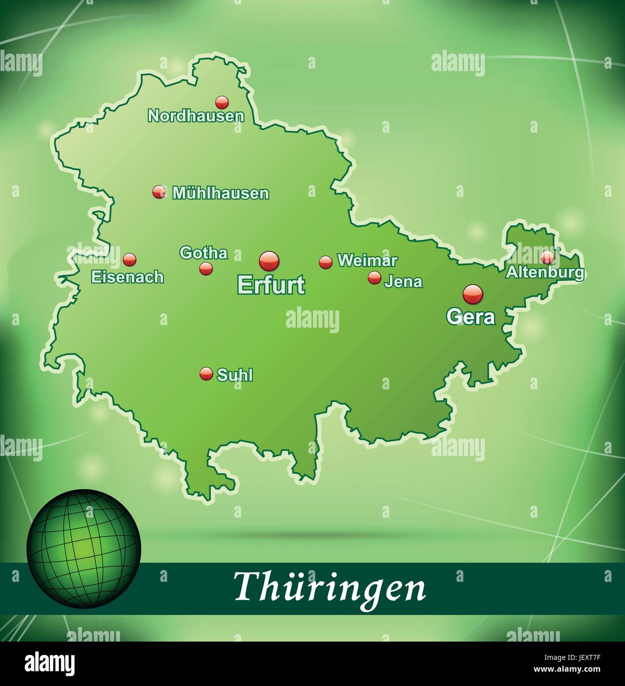 Mapa de la isla de Turingia resumen antecedentes en verde Ilustración del Vector