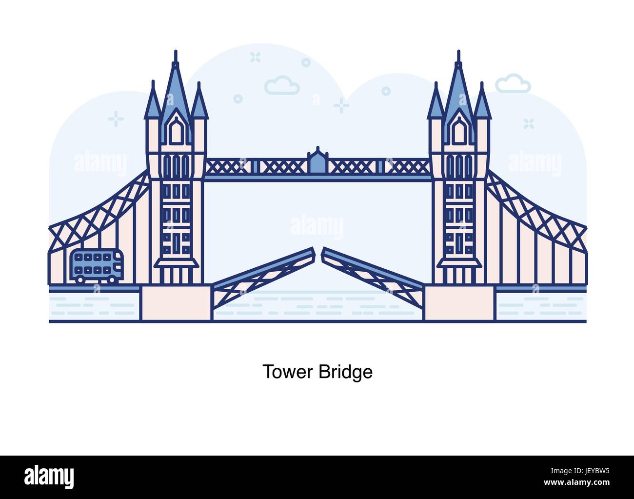 Línea Vector ilustración de Tower Bridge, Londres, Inglaterra. Ilustración del Vector