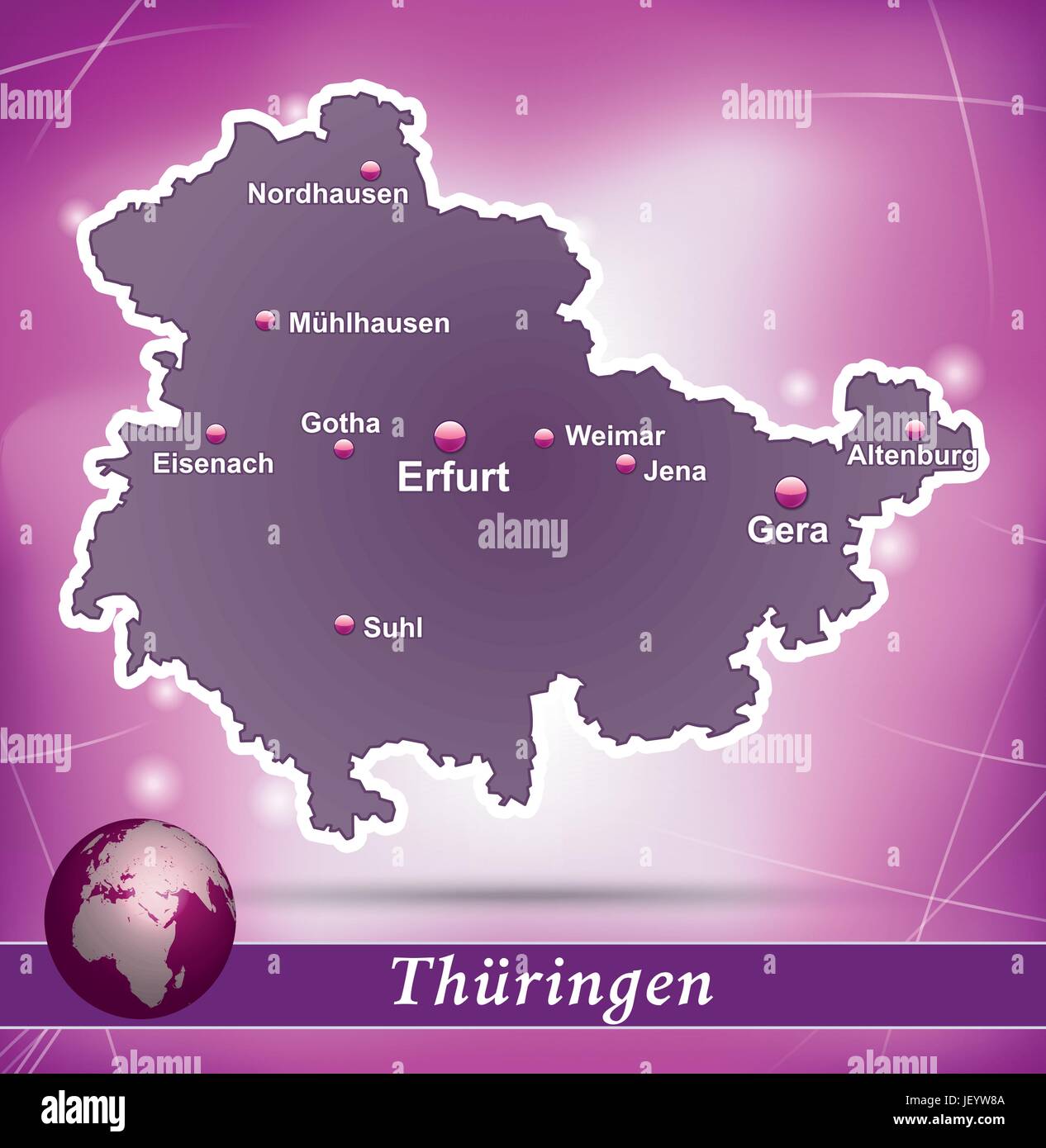 Mapa de la isla de Turingia resumen antecedentes en violeta Ilustración del Vector