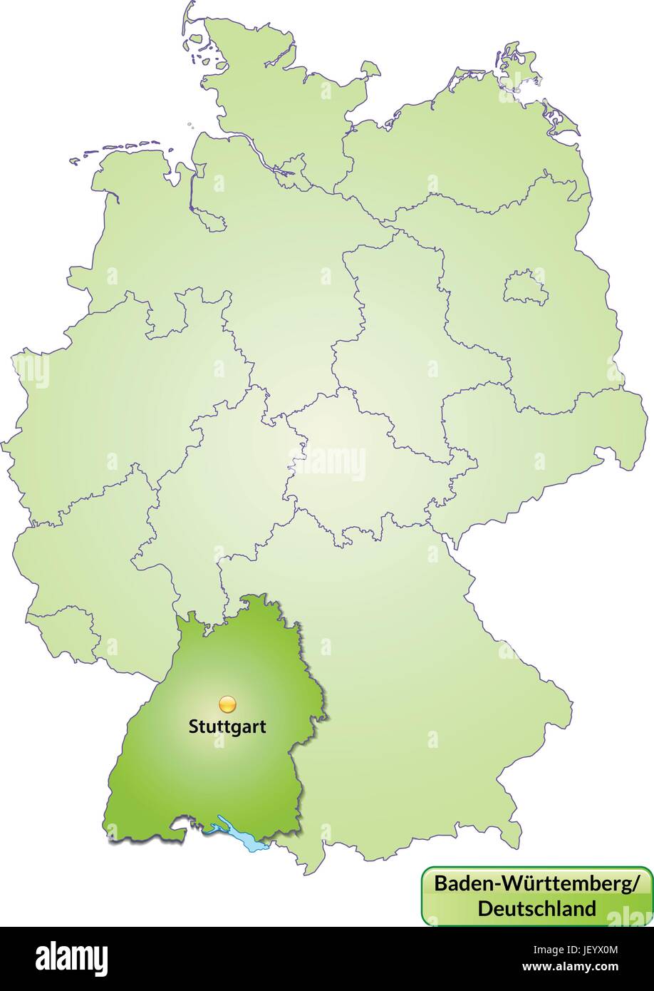 Mapa de Baden Wuerttemberg con capiteles en verde Ilustración del Vector