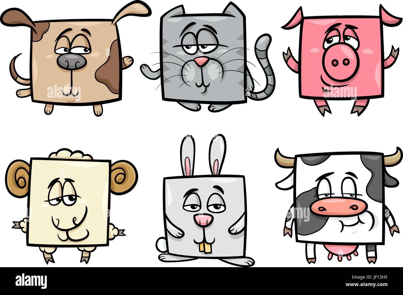 Animales, mascotas, ilustración, cuadrado, granja, gracioso, dibujos  animados, personajes cómicos Imagen Vector de stock - Alamy