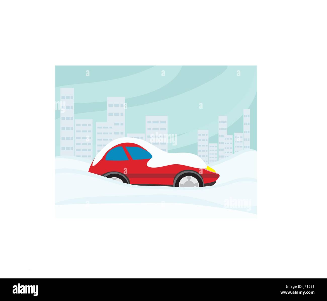 Automóvil atascado en la nieve. Ilustración del Vector