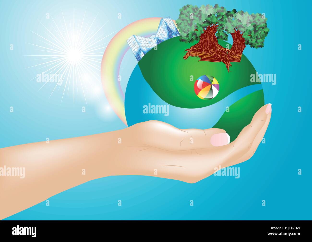 Medio ambiente, medio ambiente, árboles, árboles, bolas, verde, el cuidado,  la paz, proteger Imagen Vector de stock - Alamy