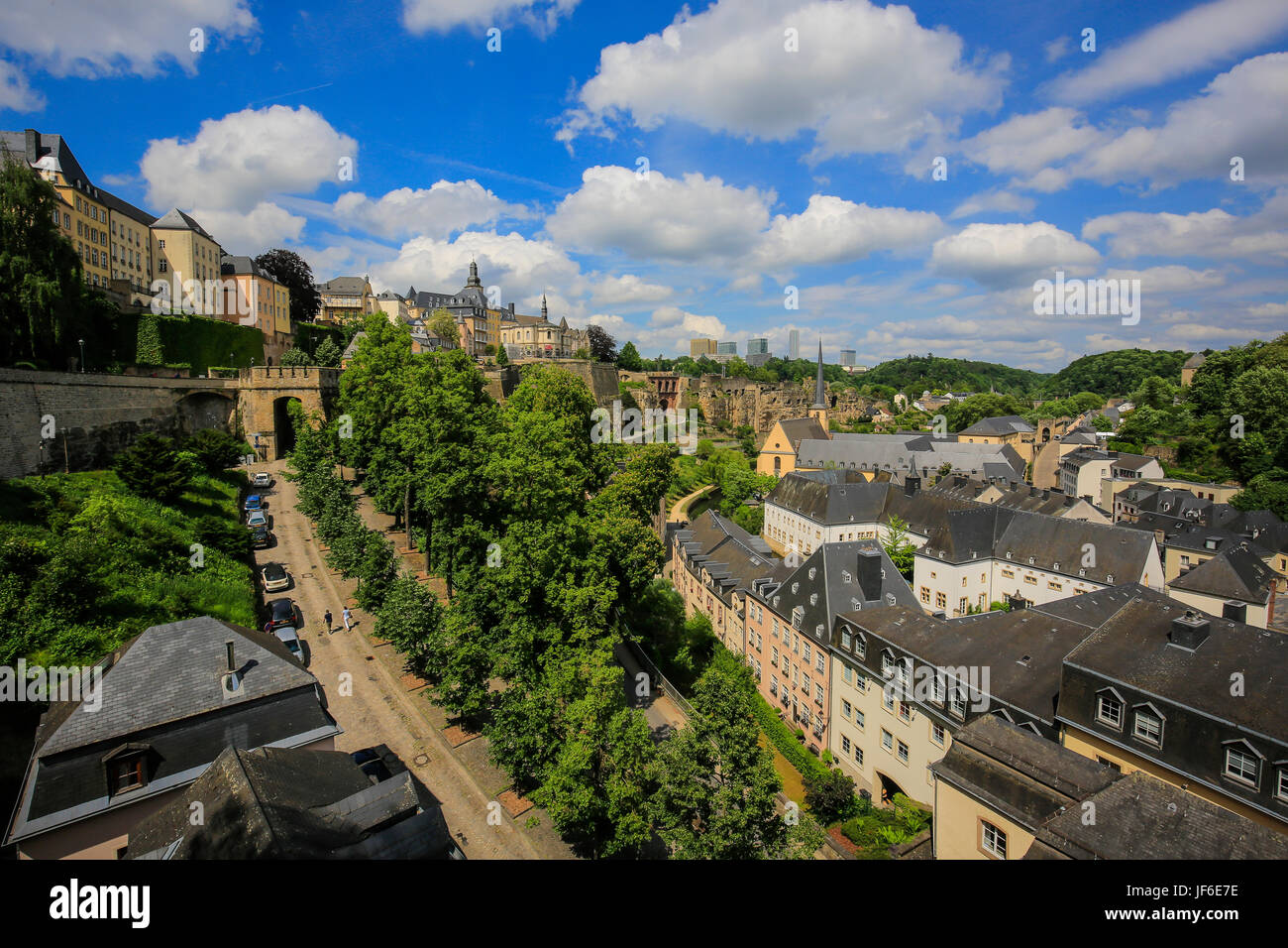 La parte inferior de la ciudad, distrito Grund, la ciudad de Luxemburgo, Gran Ducado de Luxemburgo, Europa Unterstadt Grund, Luxemburg Stadt, Gro§herzogtum Luxemburgo, Europa Foto de stock
