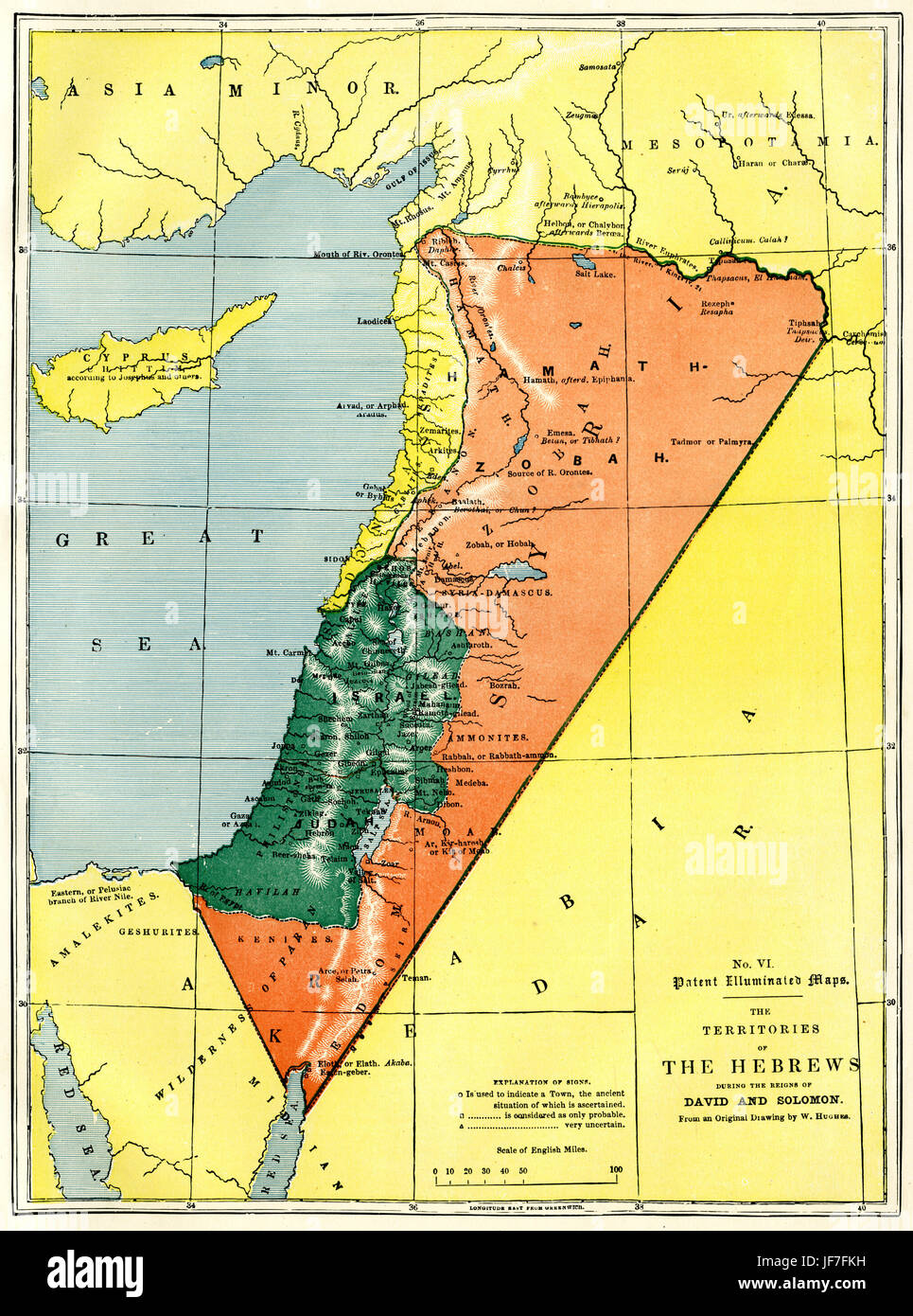 Mapa que muestra los territorios de los hebreos durante el reinado de David  y de Salomón. Desde el dibujo original de William Hughes Fotografía de  stock - Alamy